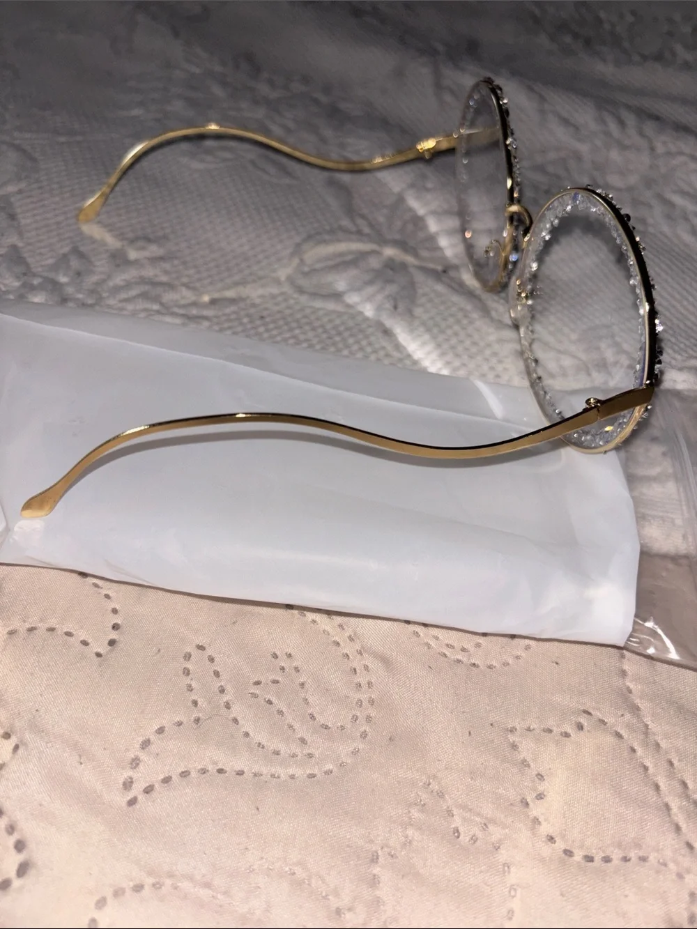 Crystal-Trim Round Sunglasses - Gold Frame